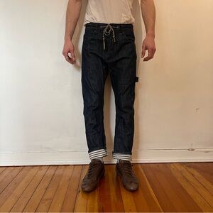 Dark Indigo Carpenter Jeans with Striped Cuffs